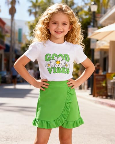 Image of Kids Toddler Girl Summer Clothes Letter Printed T-Shirt Top+ Floral Skirt 2pcs Girl's Skirt Set