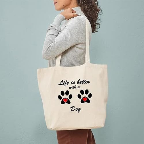 Cafepress Life Is Better With A Dog Tote Bag Natural Canvas Tote Bag, Reusable Shopping Bag #TOP2