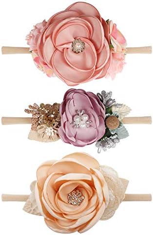 VOBOBE Baby Girl Nylon Headbands Infant Flower Elastic Hair band Bows Wraps For Newborn Toddler Hair Accessories Pack of 4 (Pink-1)