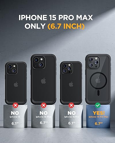Image of Miracase Magnetic for iPhone 15 Pro Max Case 6.7'' [Compatible with Magsafe] Full-Body Drop Proof Bumper Phone Case for iPhone 15 Pro Max with Built-in 9H Tempered Glass Screen Protector,Black