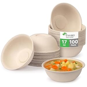 17 oz Paper Bowls (100 Pack) Disposable Bamboo Bowls – Heavy Duty, Microwavable Oven Safe – Perfect for Salads, Ice Cream, Hot Soups, Cereals & Party Fun – Eco-Friendly, Leak-Proof