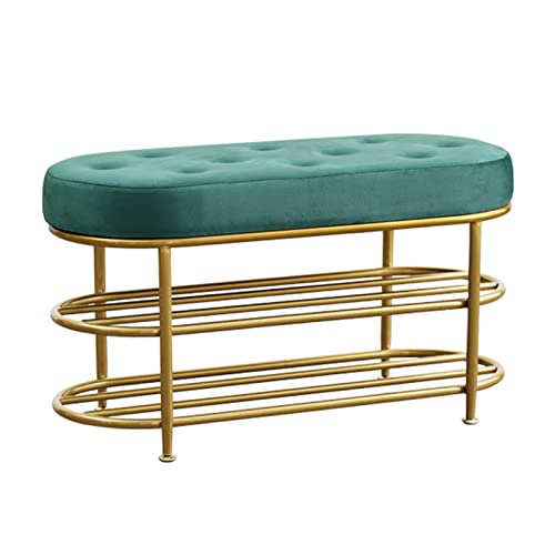 Tabouret en Velours Vert Atmosphère Chaleureuse et Confort Boutons Capitonnés - 2