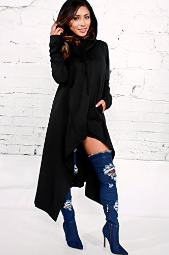 Xuan2Xuan3 Womens Kangaroo Pockets Loose Hoodies Sweatshirts Outerwear Coat Dress, Black, Medium