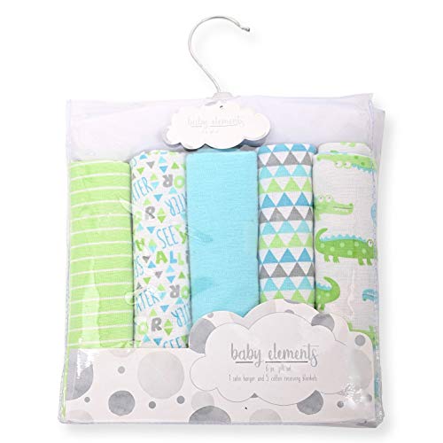 Warm & Cozy 5-Pack Baby Receiving Blankets - 100% Flannel Cotton - 26 x 26 (Alligator)