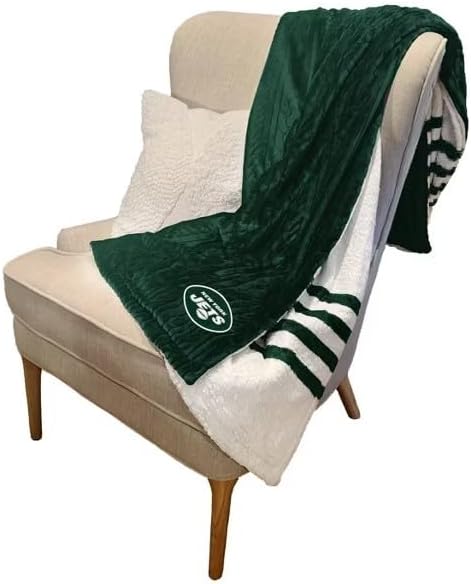 Pegasus Sports NFL Cable Knit Embossed Logo with Sherpa Stripe Blanket- New York Jets, 60" X 70", Team Colors - Image 2