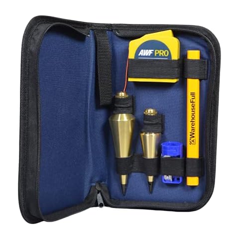 AWF PRO Plumb Bob Kit - 16 oz and 8 oz Solid Brass Plumb Bobs, 14 ft Retractable Line Reel with Magnetic Base, 2 Pencils, Pencil Sharpener, Carrying Case Cover