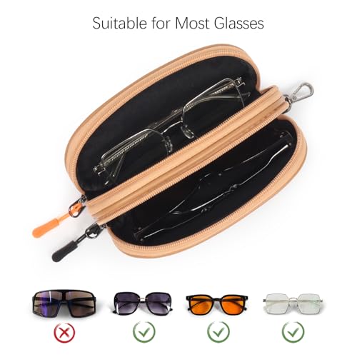 Image of Double Eyeglasses Case Soft Portable Zipper Sunglasses Pouch with Keychain Clip for Men Women