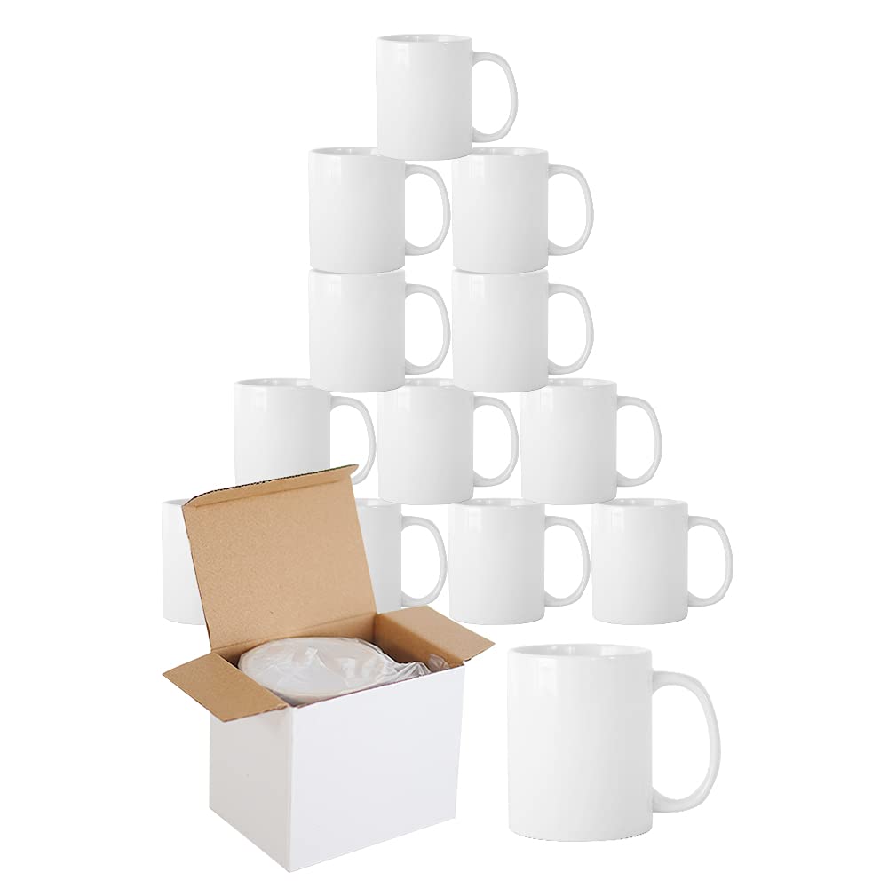 wowsubli Sublimation Mugs Blank 11 oz Plain White Coffee Mug with Gift Boxes, Double ORCA Coated Ceramic Mugs for Sublimation Printing Heat Press (12pcs)