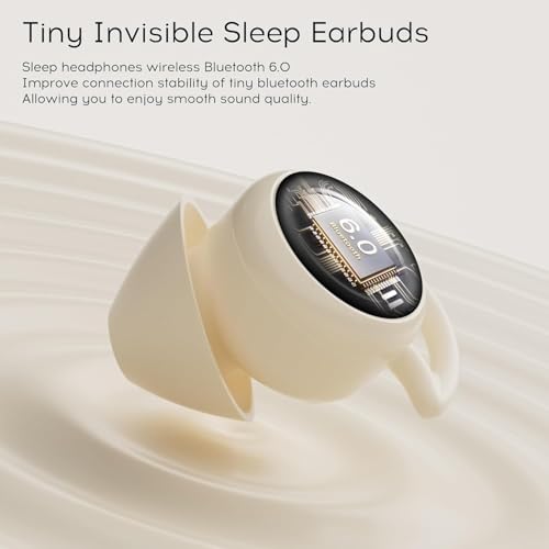 Image of Sleep Earbuds Bluetooth 6.0, Mini Invisible Silicone Sleep Earbuds for Side Sleepers, Noise Blocking Sleeping Headphones, Hidden Earbuds with LED Display for Small Ears, Sleep & Relax（Beige）