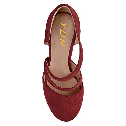 Ydn Women Fashion Sexy Strappy Pumps Closed Round Toe Sandals D'orsay Stiletto High Heels Slip On Party Dress Prom Cocktail Club Shoes Size 5 Wine Red Crimson #TOP3