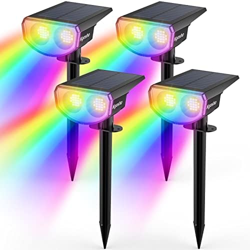 Kyosho Color Changing Solar Outdoor Lights, Solar Spot Lights Outdoor Waterproof, 9 Lighting Modes RGBW Multicolor Solar Spotlight Tree Pool Garden Lights, 4 Pack