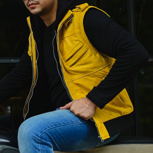 Image of Jild Hooded 2.0 Leather Jacket Men - Genuine Lambskin Leather Bomber Jacket with Removable Hood for Mens Fashion