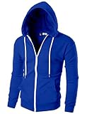 Ohoo Mens Slim Fit Long Sleeve Lightweight Zip-up Hoodie with Kanga Pocket/DCF002-BLUE-L