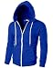 Ohoo Mens Slim Fit Long Sleeve Lightweight Zip-up Hoodie With Kanga Pocket/DCF002-BLUE-L