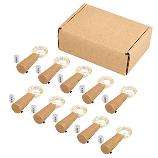 10Pcs Luces de Botella, AGM 2m * 20 LED Cadena de Luces Con Pilas, Luces de Corcho para Botellas de Vino Impermeable, Guirnalda luces Decoración Boda, Fiesta, Navidad (Blanco cálido)