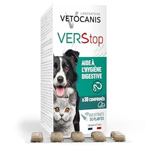 Vetocanis, Comprimés contre les Vers à base d&rsquo;Extraits de Plantes pour Chat et Chien, 30 comprimés, Contre les vers Chiens et Chats Toutes Races et Tous Âges , Arôme Viande