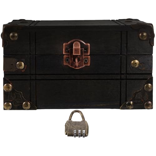 DOITOOL Caja de Joyería Vintage de Madera Gris Retro Pequeña Cerradura de Código de 3 Dígitos Cofre Decorativo Multifuncional para Almacenamiento de Joyas y Objetos Personales en Hogar y