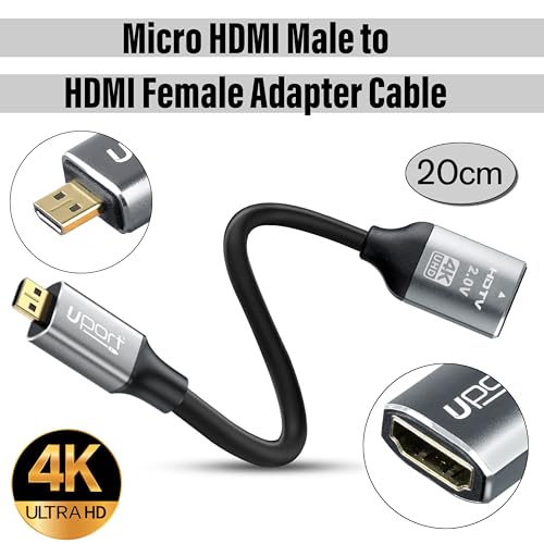 Image of Micro HDMI to HDMI Female Adapter - 20 cm, High Speed Adapter Supports 4K UHD 1080P Resolution 3D - Black