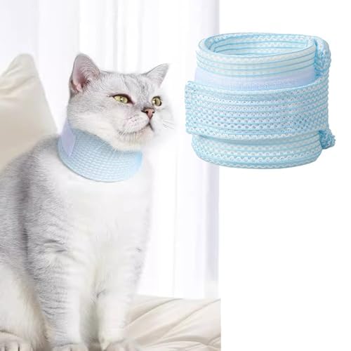 Cat Neck Brace Cover - Breathable & Adjustable Elizabethan Collar for Post-Surgery Recovery Anti-Scratch Anti-Lick Protection, Cervical Cone for Small Medium Large Dogs Puppies Kittens (Medium,Blue)