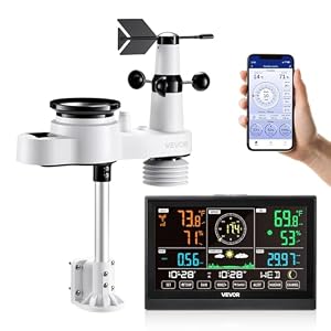 VEVOR 5-in-1-WLAN-Wetterstation, 7, 5-Zoll-VA-Display, solarbetriebener Außensensor, Wettercenter zur Wettervorhersage, Windgeschwindigkeit, Windrichtung, Temperatur, Luftfeuchtigkeit, Niederschlag