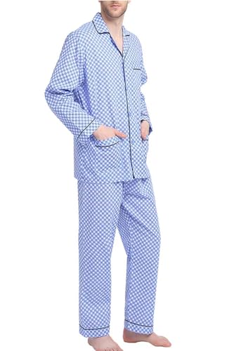 Image of GLOBAL Mens Pajamas Set, 100% Cotton Woven Drawstring Sleepwear Set with Top and Pants /Bottoms