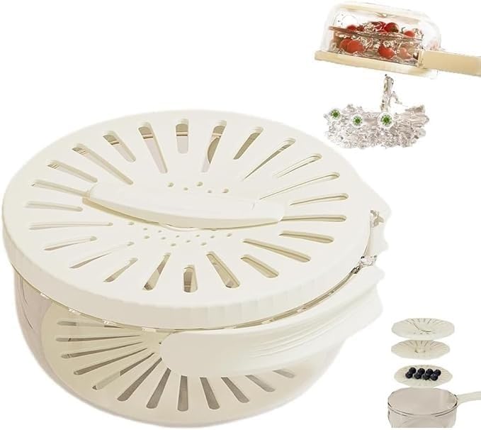 Bol Lavage Fruits Avec Passoire Rotative - Poignée Ergonomique, Base Antidérapante, 21.5x17x9.5 Cm - Pour Fruits, Légumes, Salades - 10