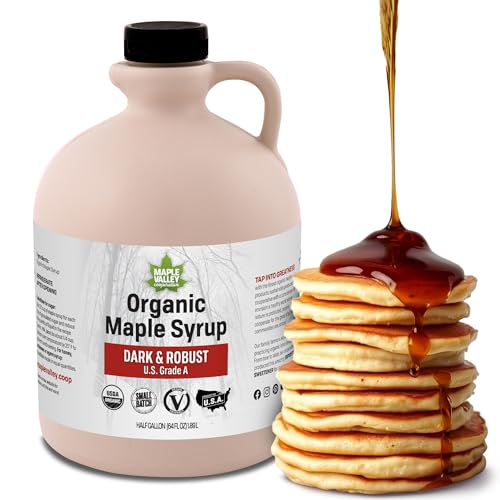 Maple Valley Organic Pure Maple Syrup, Dark & Robust Better Than Pancake Syrup, Use for Coffee or All-Natural Sugar Substitute in Cooking and Baking (64oz Plastic Jug)