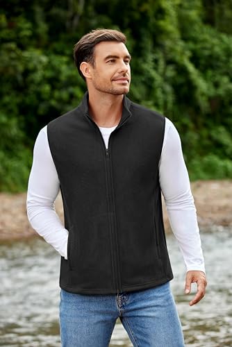 COOFANDY Mens Polar Fleece Vest Casual Sleeveless Zip up Jacket Warm Versatile Outerwear Vests for Daily Black,M — view 2