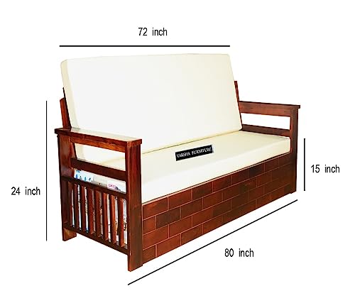 Image of Varsha Furniture Foldable 3 Seater Sheesham Wooden Bed Cum Sofa Set for Living Room | Sofa Cum Bed for Living Room Furniture | Mattress Included | Made with Sheesham Wood- Honey Finish