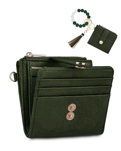 Image of Small Wristlet Wallets for Women Keychain Wristlet Wallet RFID Blocking Key Chain Wallet With Zipper Coin Pocke,2 Id Window(Dark Green)