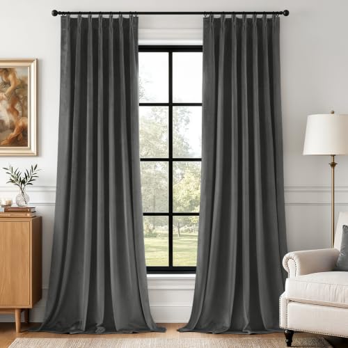 Image of MIULEE Gray Velvet Curtains 90 inches Long, Pinch Pleated Blackout Drapes with Hooks, Thermal Insulated Pinch Pleat Panels for Bedroom Living Room, 2 Panels
