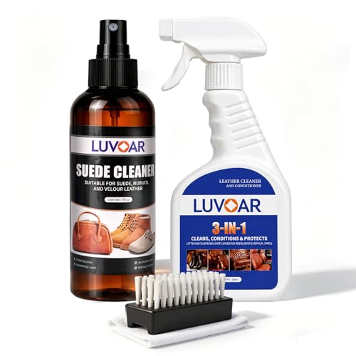 Luvoar Suede Conditioner and 3-in-1 Leather Cleaner and Conditioner,for Car Interiors, Apparel, Furniture, Boots & Accessories with Brush & Microfiber Cloth-16oz by Luvoar - Used condition - US$33.85