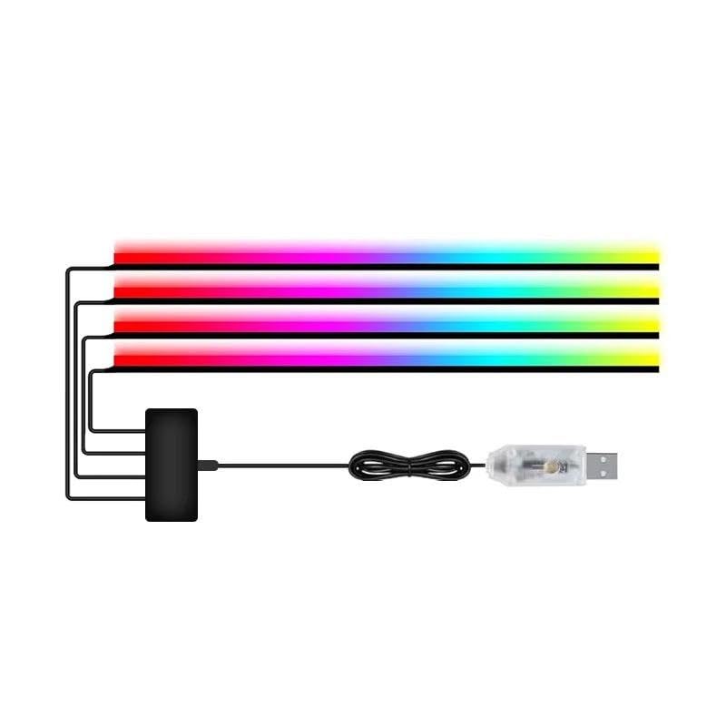 Éclairage intérieur de voiture Lumière ambiante porte voiture RGB 64 couleurs, bandes lumineuses porte 2/4, lumières fenêtre, lumière flux Lumière D'ambiance,(2 IN 1 3.5M)