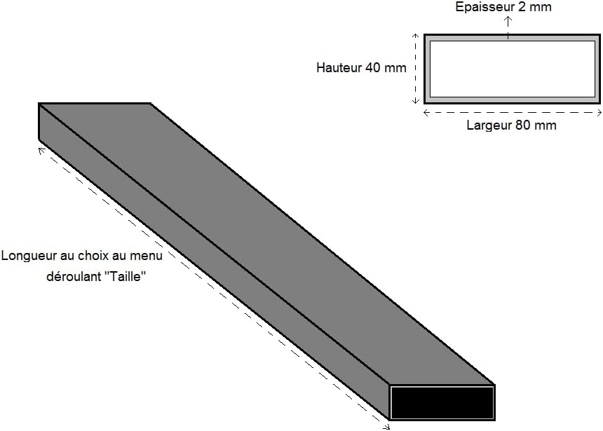 LeMétal – Rectangular Steel Tube 80 x 40 x 2 mm (90 cm) – Choice of Length 50 to 300 cm