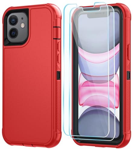 Image of SunStory Compatible with iPhone 11 Case with HD Screen Protector, 3-Layer Heavy Duty Full-Body Cover,3 in 1 Hybrid Protective Case for iPhone 11 6.1 inch,Red