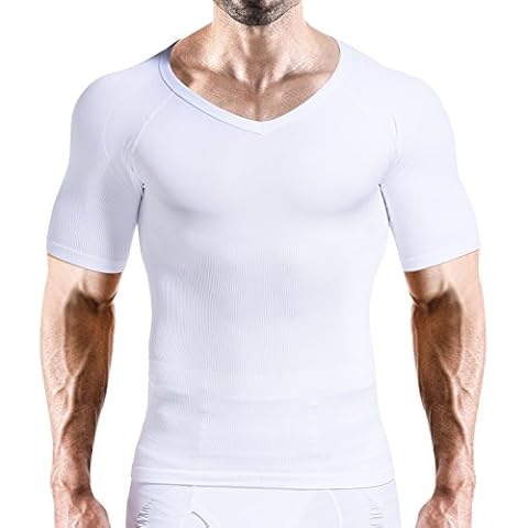 HÖTER Mens Slim and Tight Super Soft Compression & Slimming Shaper V-Neck Compression Shirt Cover