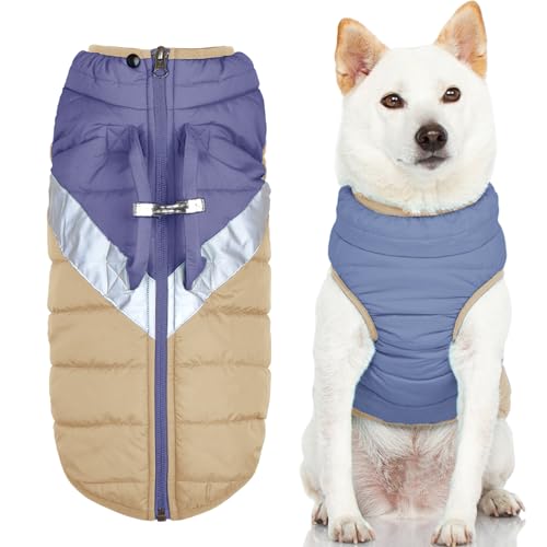 Gooby Mountaineer Dog Jacket - Quantum Blue, Medium - Warm Zip Up Coat with Lift Handle and Dual O Ring Leash Water Resistant for Small to Medium Dogs