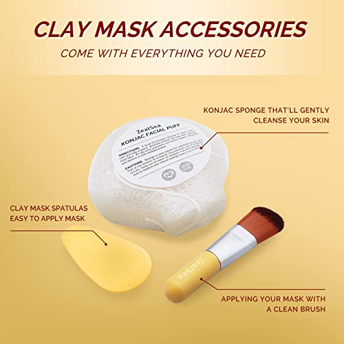 Zealsea 4.23 Oz Turmeric Clay Mask With 50% Organic Aloe For Dark Spots, Brighten, And Refining Pores, Face Mask Skin Care With Vitamin C Sensitive Skin - Includes Brush And Konjac Facial Sponges #TOP5
