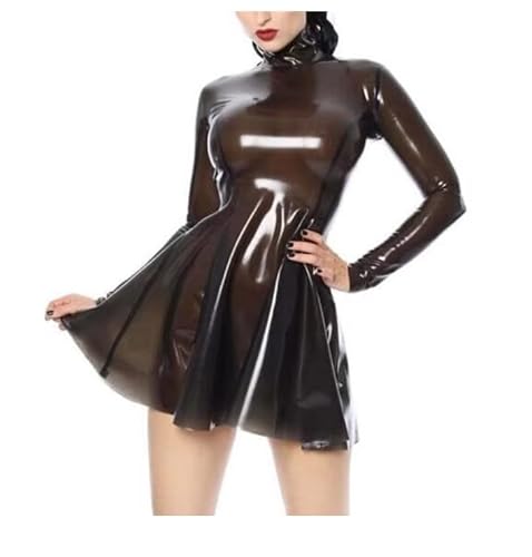 YGZHANYUANOKU 100 % Latex-Kleid, Gummi-Kleid, Club, Gummi, Cosplay, Dienstmädchen, Party, personalisierbar, transparent, schwarz, XXS