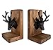 Vintage Cast Iron Deer Head & Antlers Design Decorative Elk Bookends for Shelves, Buck Book Holders, Reindeer Book Organizer, L-Shaped Wooden Desk Organizer, Heavy Duty Non-Skid Bookends (1 Pair)