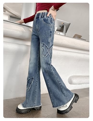 Girls Casual Denim Pants High Waist Flare Leg Jeans with Pocket Kids Jeans3