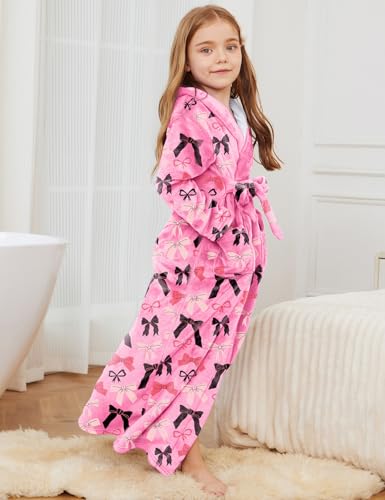 Image of Jxstar Girls Bathrobes Kids Long Hooded Robes Plush Full Length Coral Fleece Pajamas Sleepwear