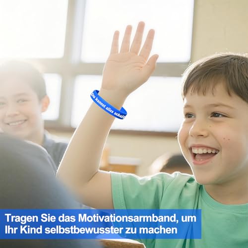 LVZONGXIN 24 Stück Motivationsarmbänder Kinder auf Deutsch 20cm Silikonarmband Mitgebsel Mitbringsel Kindergeburtstag Einschulung Geschenk Schultüte Füllung Schulkind Mutmacher Abschiedsgeschenk