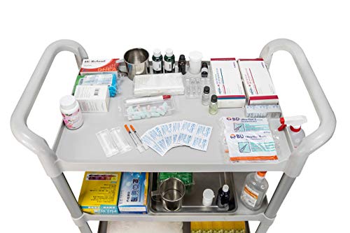 JaboEquip, 3 Tier Medical Utility Cart with Drawers, Medical Service Trolley 606 lbs Load Cap.for Hospital Medical cart, Off-White (Light Grey) Color
