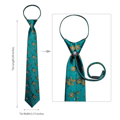 Image of DiBanGu Silk Zipper Ties for Men,Paisley Solid Plaid Pre-tied Tie and Pocket Square Cufflinks Set Formal Adjustable Necktie