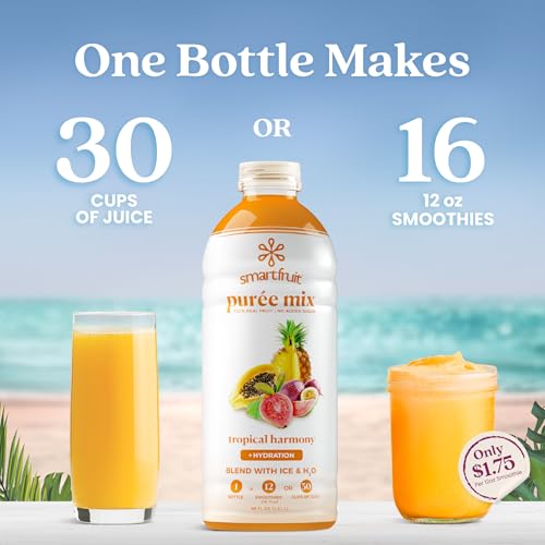 Image of Smartfruit Tropical Harmony + Aloe - 100% Real Fruit Puree with Pineapple, Passion Fruit, Papaya & Guava - Great for Smoothies, Juice, Yogurt, Cocktails, Teas & More - High in Vitamin A & C - 48oz