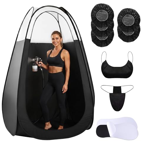9-in-1 Large Spray Tan Tent Kit Deluxe Pop Up Portable Professional Self Tanning Tent with Carry Bag Waterproof Floor Sunless Spray Tan Booth with Vent Opening (Black)