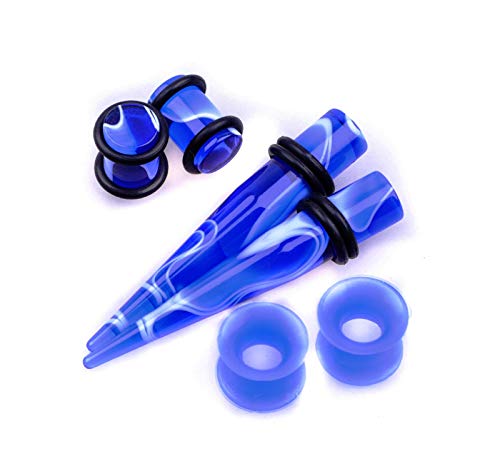 Huayorong 50Pcs Ear Stretching Kit Acrylic Tapers Plugs And Silicone Tunnels 14G-00G Gauges Expander Set Piercing Jewelry (Marble Navy Blue) #TOP4