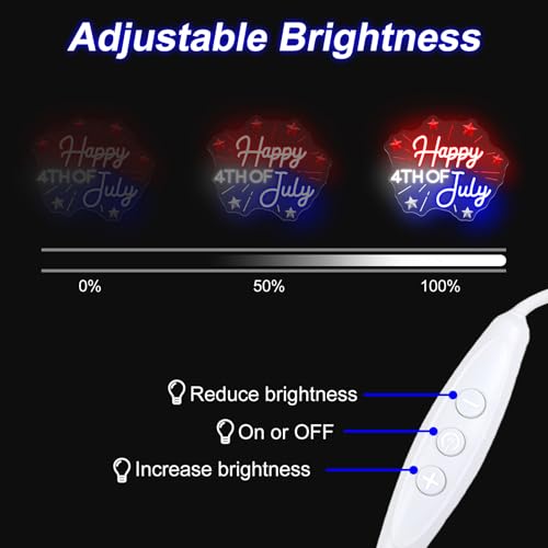 Image of Happy 4TH of July Decors Neon Sign Happy Independence Day Led Sign 4th of July Celebration Light Patriotic Welcome Memorial Day Decoration, 15.4 inchx13 inch