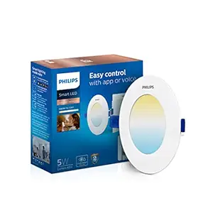 PHILIPS Smart Wi-Fi LED Downlighter 5-Watt Round Wiz Connected Compatible with Amazon Alexa and Google Assistant (Warm White/White + Dimmable)